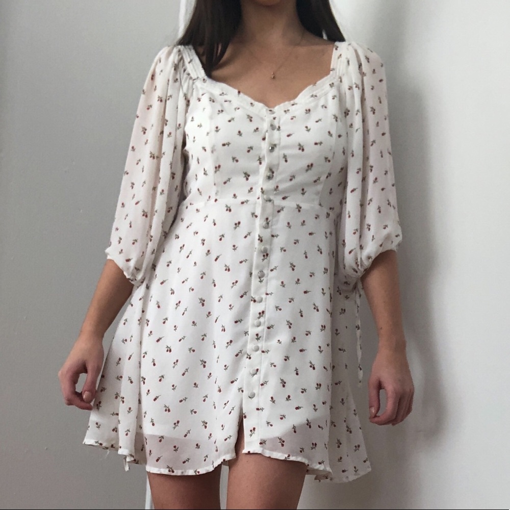 White rose print floaty dress